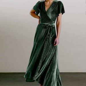 Baltic born Olive Green Velvet High-Low Wrap Dress